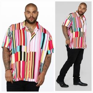 Fashion Nova MEN Striped Vision Short Sleeve Woven Top Size XXXL
